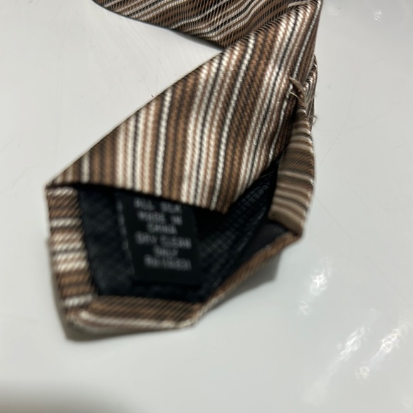 Silk Brown Striped Tie with Gold Accent - Picture 6 of 6